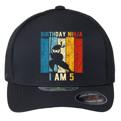 K.i.d.s 5th Birthday Ninja 5 Year Old Birthday Flexfit Unipanel Trucker Cap