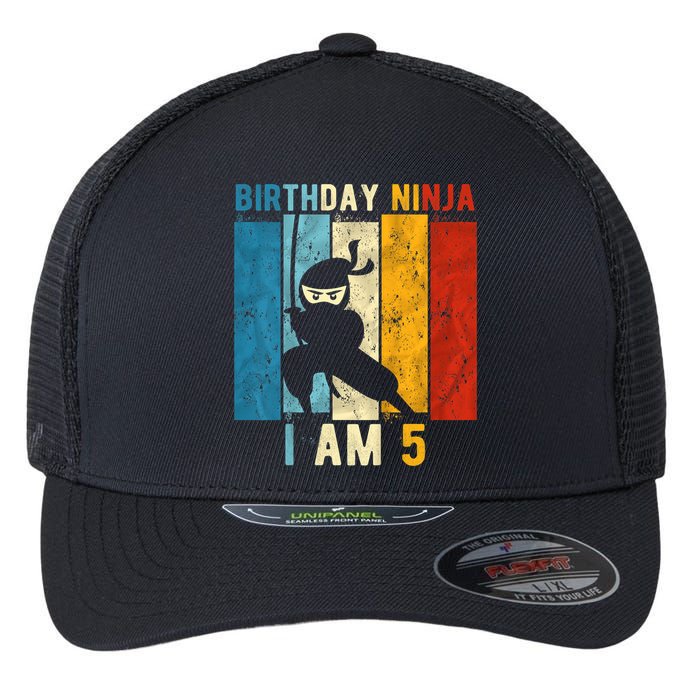 K.i.d.s 5th Birthday Ninja 5 Year Old Birthday Flexfit Unipanel Trucker Cap