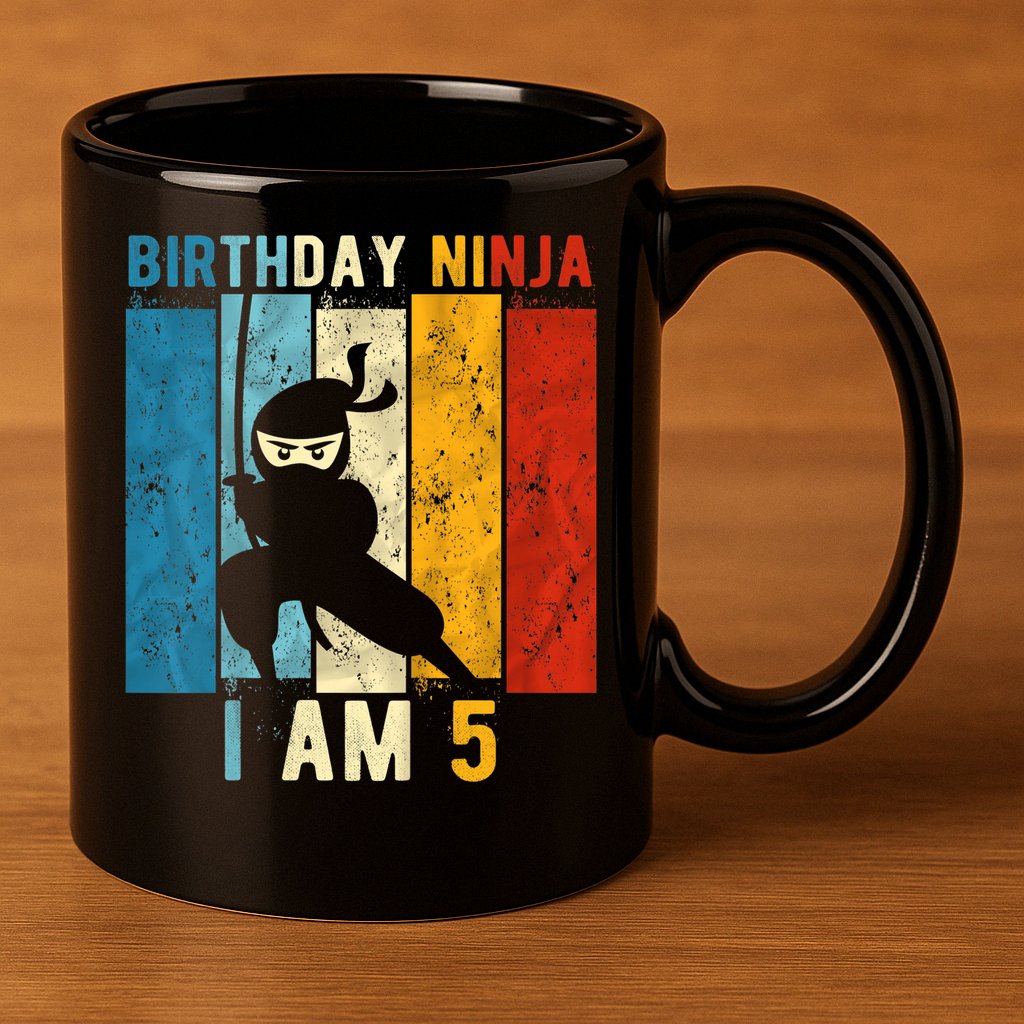 K.i.d.s 5th Birthday Ninja 5 Year Old Birthday 11oz C Handle Ceramic Mug