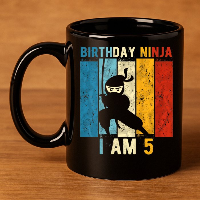 K.i.d.s 5th Birthday Ninja 5 Year Old Birthday 11oz C Handle Ceramic Mug