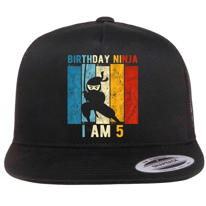 K.i.d.s 5th Birthday Ninja 5 Year Old Birthday Flat Bill Trucker Hat