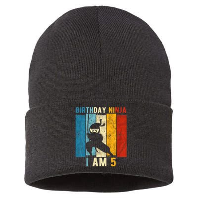 K.i.d.s 5th Birthday Ninja 5 Year Old Birthday Sustainable Knit Beanie