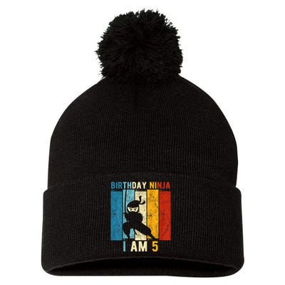 K.i.d.s 5th Birthday Ninja 5 Year Old Birthday Pom Pom 12in Knit Beanie