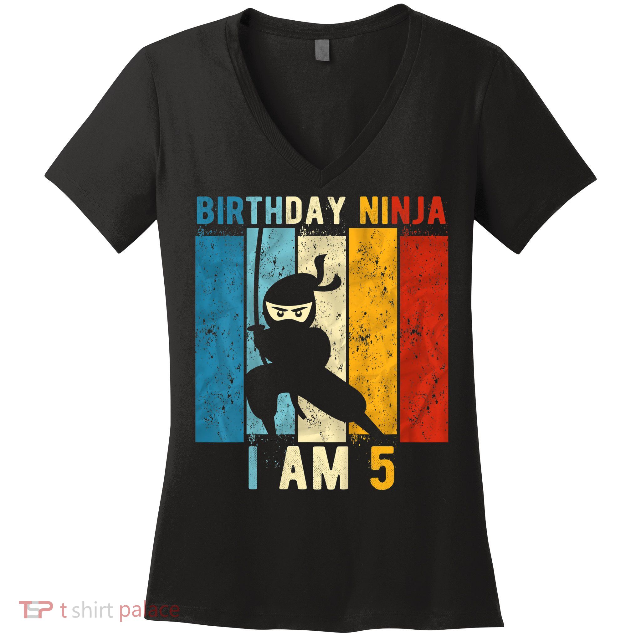 K.i.d.s 5th Birthday Ninja 5 Year Old Birthday Women's V-Neck T-Shirt