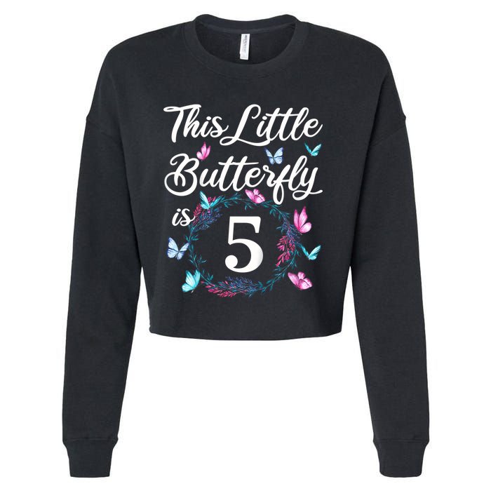 K.i.d.s 5th Birthday This Little Butterfly Is 5 Years Old Cropped Pullover Crew