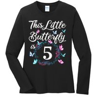 K.i.d.s 5th Birthday This Little Butterfly Is 5 Years Old Ladies Long Sleeve Shirt