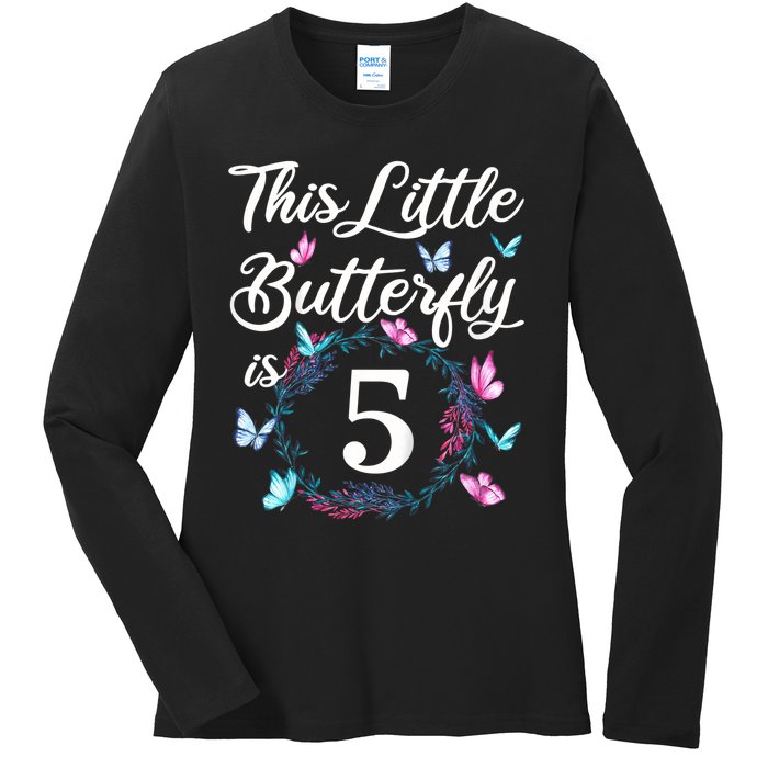 K.i.d.s 5th Birthday This Little Butterfly Is 5 Years Old Ladies Long Sleeve Shirt