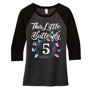 K.i.d.s 5th Birthday This Little Butterfly Is 5 Years Old Women's Tri-Blend 3/4-Sleeve Raglan Shirt