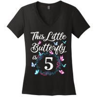 K.i.d.s 5th Birthday This Little Butterfly Is 5 Years Old Women's V-Neck T-Shirt