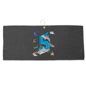 K.i.d.s 5th Birthday b.o.y.s shark white shark Large Microfiber Waffle Golf Towel