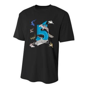 K.i.d.s 5th Birthday b.o.y.s shark white shark Youth Performance Sprint T-Shirt