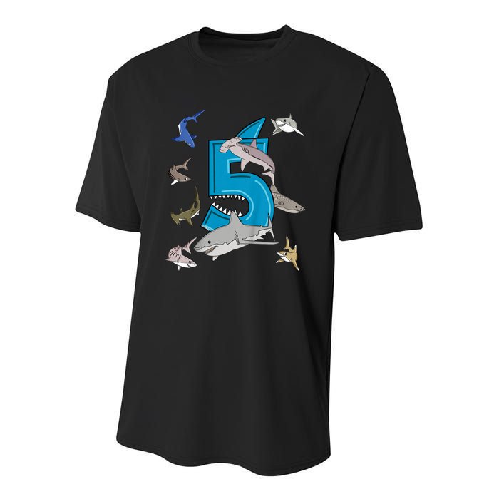 K.i.d.s 5th Birthday b.o.y.s shark white shark Youth Performance Sprint T-Shirt