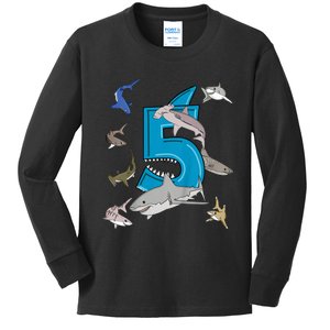 K.i.d.s 5th Birthday b.o.y.s shark white shark Kids Long Sleeve Shirt