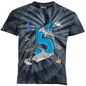 K.i.d.s 5th Birthday b.o.y.s shark white shark Kids Tie-Dye T-Shirt