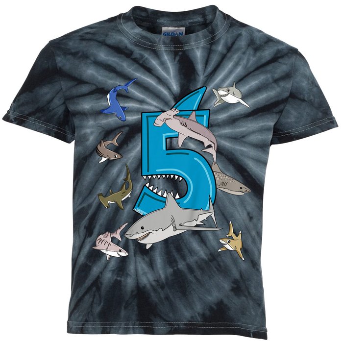 K.i.d.s 5th Birthday b.o.y.s shark white shark Kids Tie-Dye T-Shirt