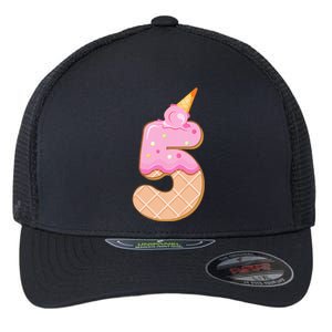 Kids 5th Birthday Girl 5 Years Ice Cream Number 5 Flexfit Unipanel Trucker Cap