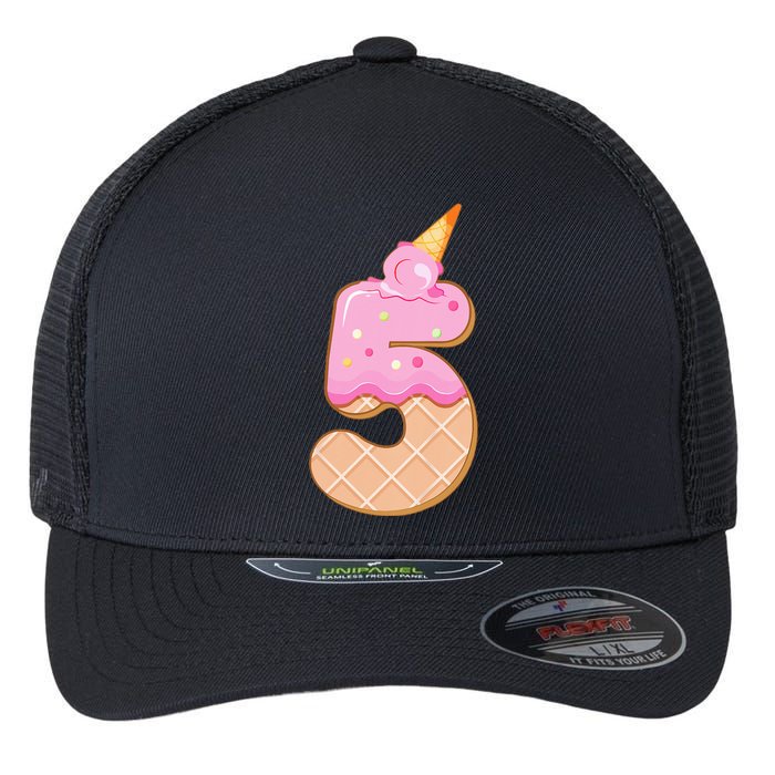 Kids 5th Birthday Girl 5 Years Ice Cream Number 5 Flexfit Unipanel Trucker Cap