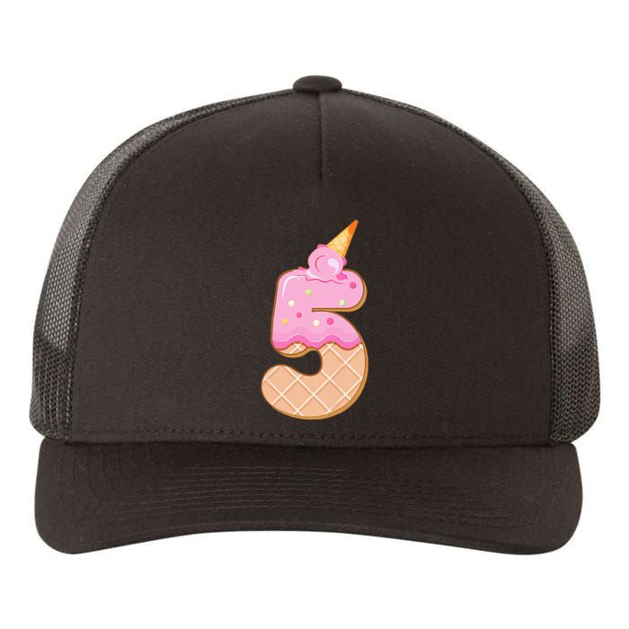 Kids 5th Birthday Girl 5 Years Ice Cream Number 5 Yupoong Adult 5-Panel Trucker Hat