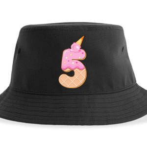 Kids 5th Birthday Girl 5 Years Ice Cream Number 5 Sustainable Bucket Hat