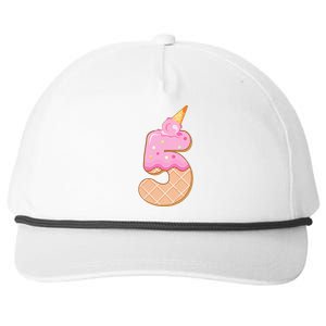 Kids 5th Birthday Girl 5 Years Ice Cream Number 5 Snapback Five-Panel Rope Hat