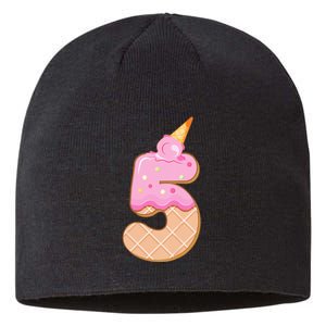 Kids 5th Birthday Girl 5 Years Ice Cream Number 5 Sustainable Beanie