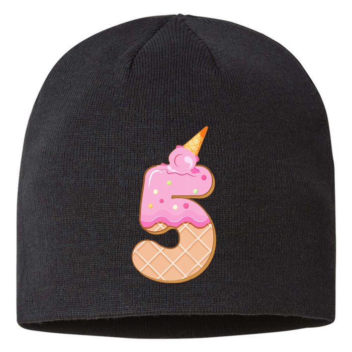 Kids 5th Birthday Girl 5 Years Ice Cream Number 5 Sustainable Beanie