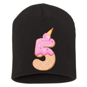 Kids 5th Birthday Girl 5 Years Ice Cream Number 5 Short Acrylic Beanie