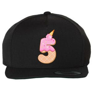 Kids 5th Birthday Girl 5 Years Ice Cream Number 5 Wool Snapback Cap