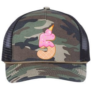 Kids 5th Birthday Girl 5 Years Ice Cream Number 5 Retro Rope Trucker Hat Cap