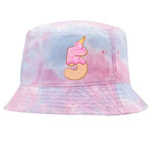 Kids 5th Birthday Girl 5 Years Ice Cream Number 5 Tie-Dyed Bucket Hat