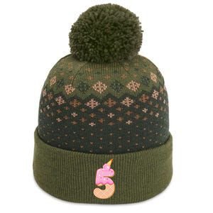 Kids 5th Birthday Girl 5 Years Ice Cream Number 5 The Baniff Cuffed Pom Beanie