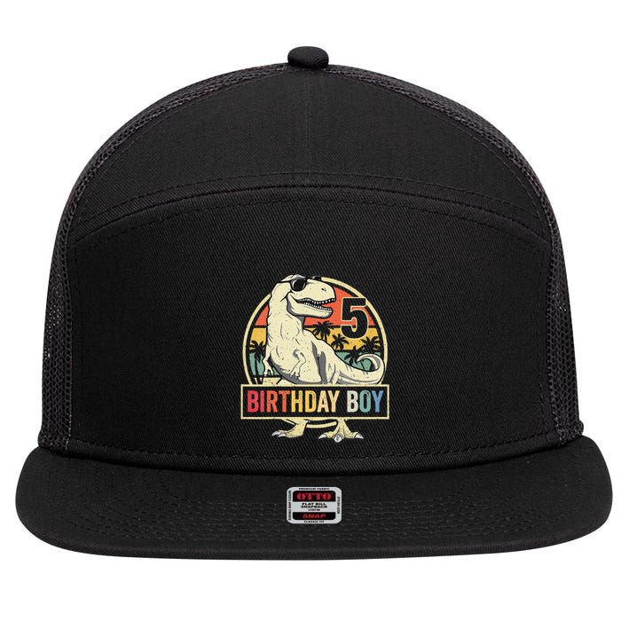 Kids 5 Year Old 5th Birthday Boy T Rex Dinosaur 7 Panel Mesh Trucker Snapback Hat