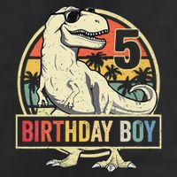 Kids 5 Year Old 5th Birthday Boy T Rex Dinosaur 7 Panel Mesh Trucker Snapback Hat
