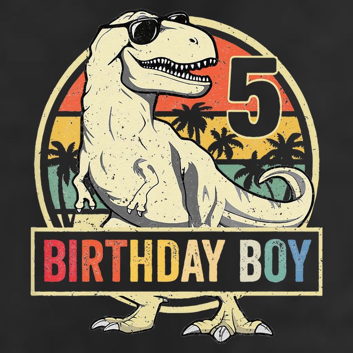 Kids 5 Year Old 5th Birthday Boy T Rex Dinosaur 7 Panel Mesh Trucker Snapback Hat