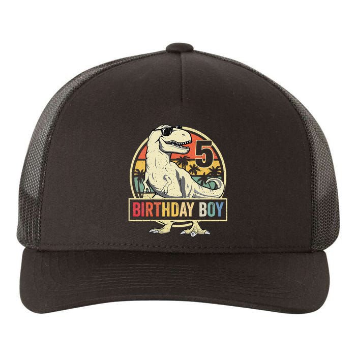 Kids 5 Year Old 5th Birthday Boy T Rex Dinosaur Yupoong Adult 5-Panel Trucker Hat