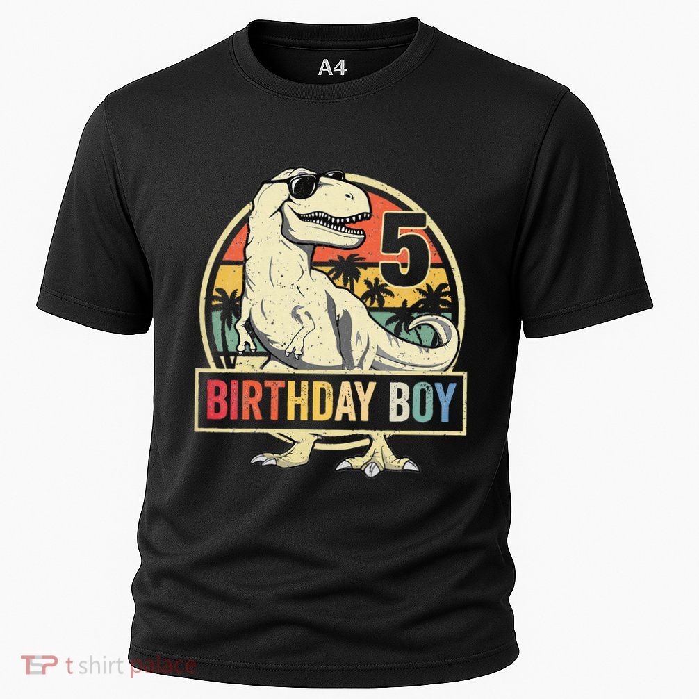 Kids 5 Year Old 5th Birthday Boy T Rex Dinosaur Performance Shirt