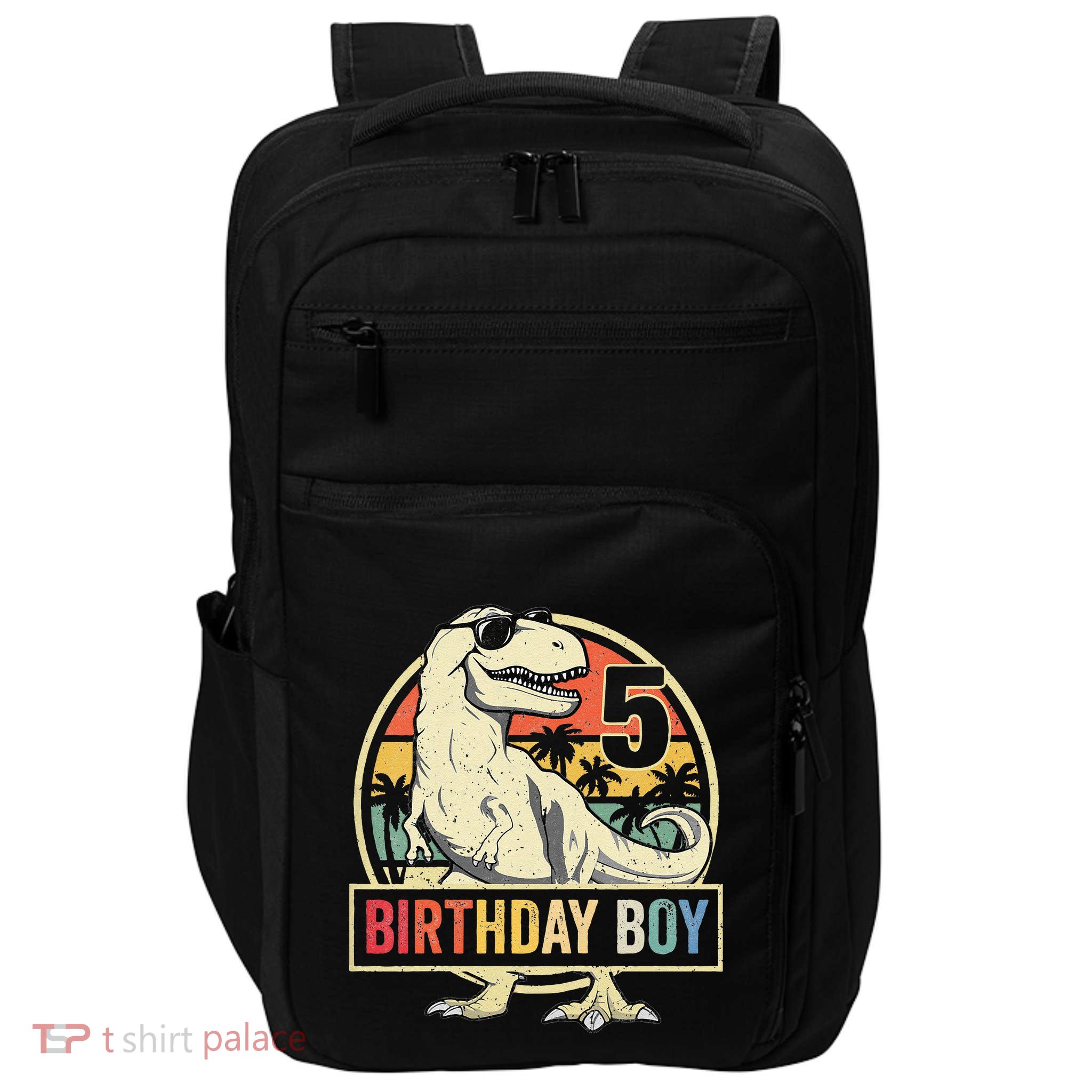 Kids 5 Year Old 5th Birthday Boy T Rex Dinosaur Impact Tech Backpack