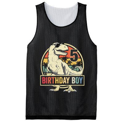 Kids 5 Year Old 5th Birthday Boy T Rex Dinosaur Mesh Reversible Basketball Jersey Tank