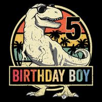 Kids 5 Year Old 5th Birthday Boy T Rex Dinosaur Cooling Performance Long Sleeve Crew