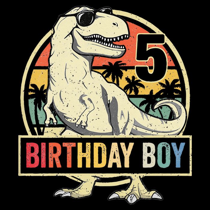 Kids 5 Year Old 5th Birthday Boy T Rex Dinosaur Cooling Performance Long Sleeve Crew