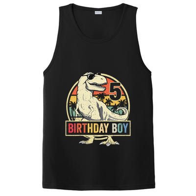 Kids 5 Year Old 5th Birthday Boy T Rex Dinosaur PosiCharge Competitor Tank