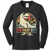 Kids 5 Year Old 5th Birthday Boy T Rex Dinosaur Kids Long Sleeve Shirt