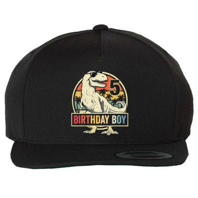 Kids 5 Year Old 5th Birthday Boy T Rex Dinosaur Wool Snapback Cap