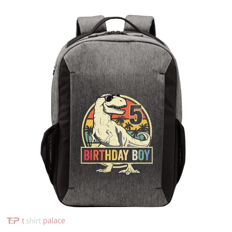 Kids 5 Year Old 5th Birthday Boy T Rex Dinosaur Vector Backpack