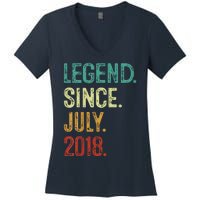 Kids 5 Years Old Legend Since July 2018 5th Birthday Women's V-Neck T-Shirt