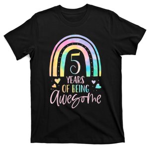 K.i.d.s 5 Years Of Being Awesome Rainbow Tie Dye 5th Birthday Girl T-Shirt