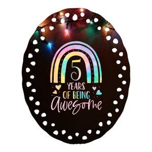 K.i.d.s 5 Years Of Being Awesome Rainbow Tie Dye 5th Birthday Girl Ceramic Oval Ornament