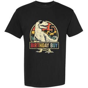 K.i.d.s 5 Year Old Shirt 5th Birthday Boy T Rex Dinosaur Shirt Garment-Dyed Heavyweight T-Shirt