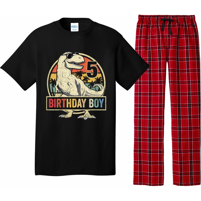 K.i.d.s 5 Year Old Shirt 5th Birthday Boy T Rex Dinosaur Shirt Pajama Set