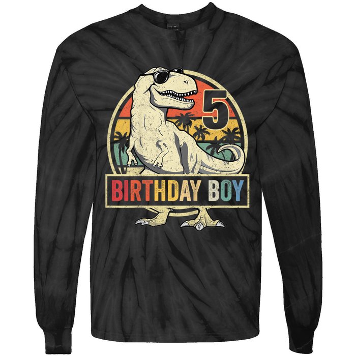 K.i.d.s 5 Year Old Shirt 5th Birthday Boy T Rex Dinosaur Shirt Tie-Dye Long Sleeve Shirt